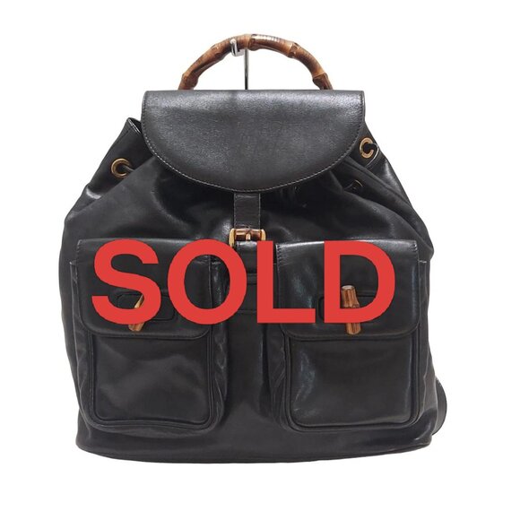 GUCCI Bamboo Black Leather - Backpack 397-070925 - Picture 1 of 9